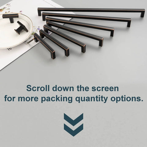 Oil Rubbed Bronze Solid Square Bar Cabinet Pull Handles Set Of 5 10 Inch 256mm shown in various sizes on display