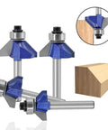 Pro Grade Bevel Edge Router Bit Set 4Pcs One Quarter Inch Shank 45 Degree Chamfer Bits With Top Bearing For Clean Bevels