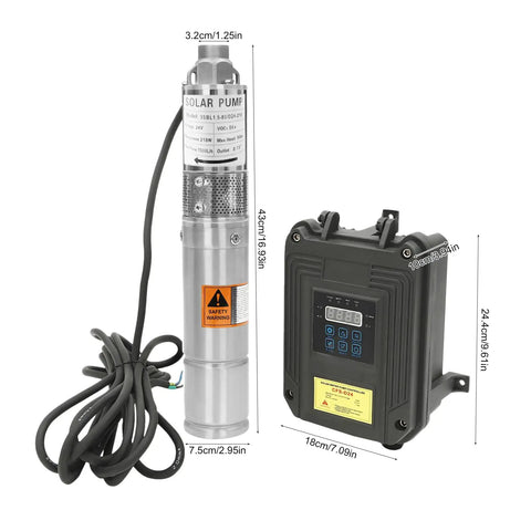 24V Deep Well Submersible Pump 210W With 3 Inch Solar Kit And MPPT Controller, stainless steel pump with control box