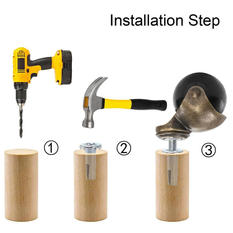 Installation steps for Eight Pack Two Inch Ball Caster Wheels With Swivel Stem In Antique Brass For Furniture Chairs Sofas And Cabinets