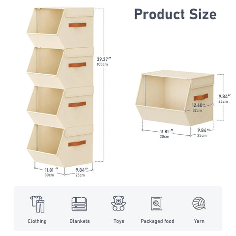 Stackable Closet Organizers And Storage Bins With Open Front Design Steel Frame And Fabric Baskets size illustration