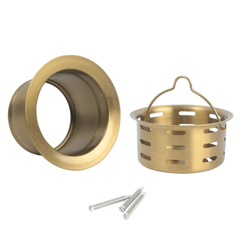 Gold Extended Sink Flange With Deep Basket Strainer For Kitchen Sink Drain, Fits 3-1/2 Inch Standard Openings components.