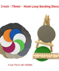 Top Shelf 30 Pack 3 Inch Hook Loop Sanding Discs Waterproof Silicon Carbide Rounds 60 To 10000 Grit Wet Dry Sandpaper For Steel Wood Glass Deburring That Gets It Done Fast displayed on a ruler.