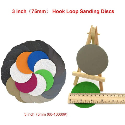 Top Shelf 30 Pack 3 Inch Hook Loop Sanding Discs Waterproof Silicon Carbide Rounds 60 To 10000 Grit Wet Dry Sandpaper For Steel Wood Glass Deburring That Gets It Done Fast displayed on a ruler.