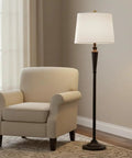 White Linen Empire Lamp Shade With Brass Spider Fitter Transitional Style 14 Inch Top 16 Inch Bottom 12 Inch Slant Height Harp Attachment Ready For Harp Lamps shown on a floor lamp in a living room setting.