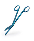 Go-To Bandage Scissors For First Aid Safety Trauma Shears 5.5 Inch Stainless Steel Durable Rust-Free Medical Cutters For Home Nursing, Easy-Cut Ergonomic Design, Professional Quality, Sharp Blades, Ready For Quick Bandage Work, blue angled view