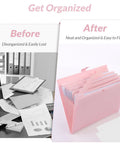 Before and after using Pink 8 Pocket Expanding File Folder Accordion Organizer For School Office And Hospital Fits Letter And A4 Size