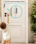 Child reaching for Lock It Down Home Security Door Lock Set 2 Pack Child Proof Reinforcement Locks With Screws for Inward Swinging Doors