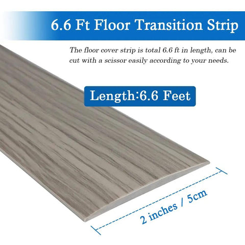 Self Adhesive Floor Transition Strip For Laminate And Vinyl, 2 Inch Wide Wood Grain Style, Flat Divider Edge, Durable PVC, 6.6 Ft Long