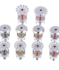Rock Solid Brass Stainless Steel Fire Sprinkler Head With 57 68 79 93 Degree Adjustable Spray in silver, 10 pieces display.