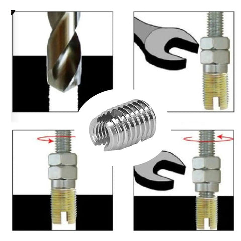 20 Piece Slotted Stainless Steel Self Tapping Threaded Inserts Set, Heavy Duty Conversion Kit For Aluminum, Copper, And Plastic Substrates, Easy DIY Thread Repair With Strong, Durable Fasteners in use