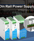 Heavy Duty Ac Dc Din Rail Power Supply 240W 48V 5A Output With Built In Active Pfc Universal Dual Voltage Input industrial grade units on metal track.