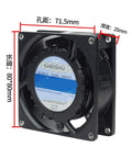 80x80x25mm Axial Flow Cooling Fan For Industrial Cabinets 220V Power 0.10 0.06A Draw High Airflow Ventilation Fan For Electronics front view with mounting holes