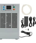 Sleek Semiconductor Water Chiller For Aquarium Tanks 20 Liter Capacity With 70 Watt Cooling Power Compact Electric unit with control panel and cables.