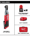 Pro Level 12 Volt Cordless Ratchet With Brushless Motor And 3/8 Square Drive Includes Two Badass Heavy Duty Batteries Plus Fast Charger, showing ratchet and accessories.
