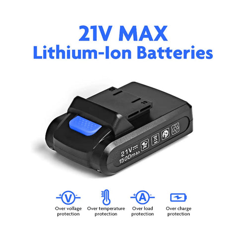 21V Cordless Drill Kit 1.5Ah Li-Ion Battery with overcharge and temperature protection features