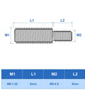 Technical diagram of Double End Threaded Studs M5 To M8 Stainless Steel 304 Reducer Adapter Set 9 Pieces with measurements.