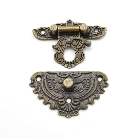Antique Engraved Latch Hasp Hinges And Box Corner Protectors Hardware Kit in vintage bronze finish, corrosion resistant zinc alloy