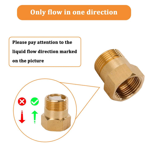Brass check valve, 3/4 in female to 3/4 in male threads, one-way backflow preventer, 2 pcs, front view