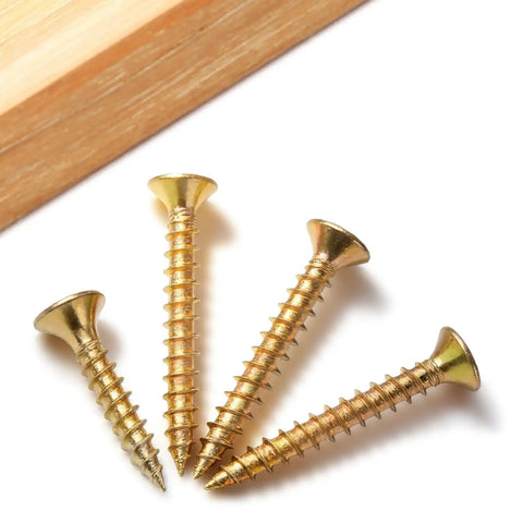 DIY Ready Wood Screws Kit 270 Pc Set With Anchors 8 Sizes Flat Head Phillips Drywall Screws Zinc Plated Yellow High Hardness Carbon Steel Handy Home Improvement Must Have For Any Project, four zinc-plated flat head screws