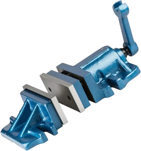 Heavy Duty 150mm Precision Milling Machine Vise With Two Piece Limitless Design For Milling Drilling And CNC Applications, blue alloy steel construction.