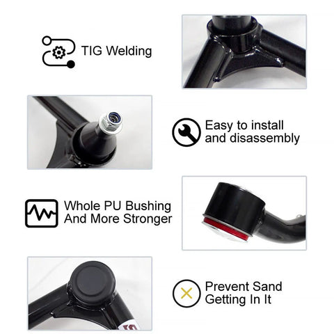Upper Control Arms Kit For Beefed-Up 2-4 Inch Lift With Tubular Ball Joints And Alpha Chromoly Joints, Maintenance Free Thermofuse Bushings, Hardware Included, Fits 1999-2006 Silverado 1500 Sierra 4WD 4X4 6-Lug, Pair TIG welded upper control arm details