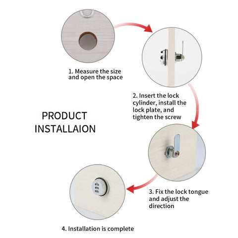 Installation steps for Six Piece Silver Combination Cam Lock Set For Cabinets And Drawers Built Tough Chrome Zinc Alloy Password Locks.