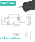 Heavy Duty Pin Plunger Micro Switch 20A 250VAC Dual Action Rated dimensions diagram showcasing normally closed design.