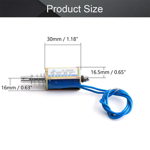24V 0.3A 5N Push Pull Frame Solenoid Electromagnet With 10mm Stroke for Smooth Linear Motion Low Friction Plunger Spring Return JF-0530B 24V DIY Robotic Actuator for Projects, 30x16.5x16mm