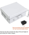 Rugged ABS Plastic IP65 Weatherproof Electrical Junction Box Enclosure For Outdoor Projects Dustproof Waterproof White 11.8 By 9.8 By 4.7 Inch CE RoHS Compliant Universal with outer dimensions labeled