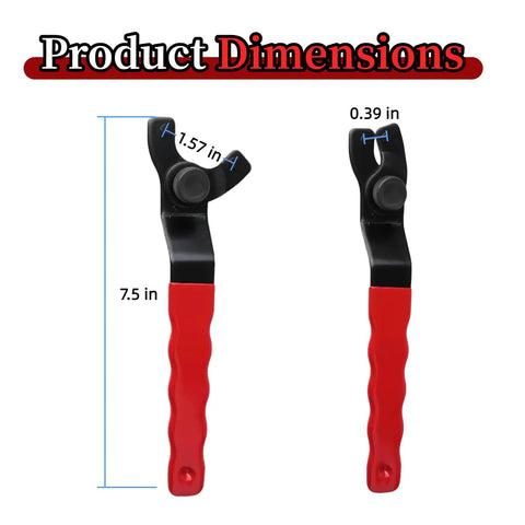 Adjustable Pin Spanner Wrench For Angle Grinders, Real Tough Tool Steel Build, showing dimensions of 7.5 inches length.