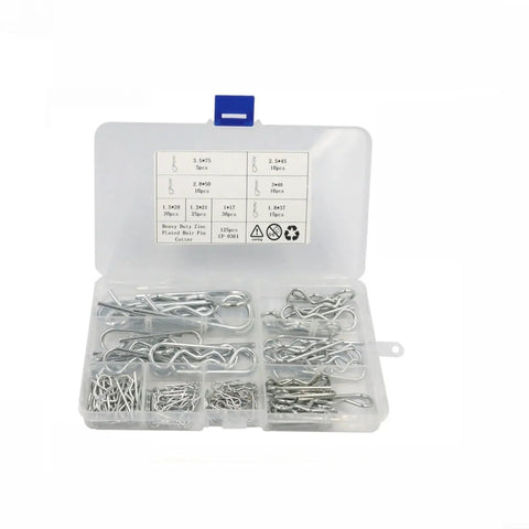 125-Piece Carbon Steel R-Type Cotter Pins Kit With Wave Shape Clips, Rust-Resistant Zinc Finish, Assorted Sizes In Sturdy Box
