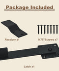 Package contents of 6 Inch Barn Door Flip Latch For Fence Gate Hardware And Shed Doors 360 Degree Rotating Lock Matte Black Finish