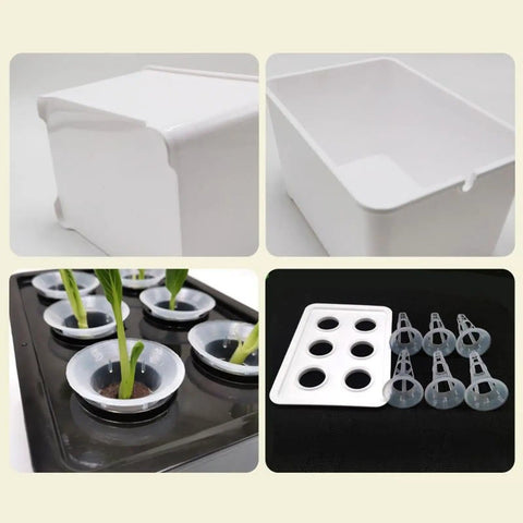 Six Hole Hydroponics Grow Box Kit with heavy duty PP cabinet, root-friendly design for veggies, fruits, and flowers.