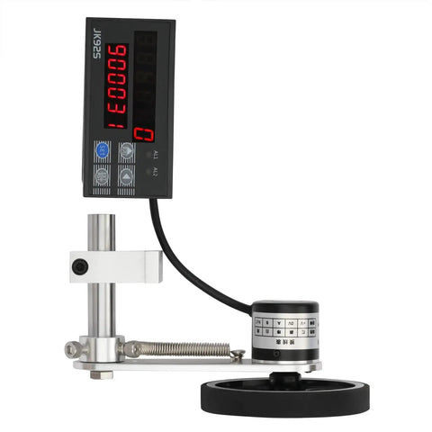Digital Measuring Wheel With Feet And Meters Counter For Wire Cable Fabric Tracking Heavy Duty Rolling Length Gauge Built Tough Trade Proven Straight Up Shop Ready Accuracy showing electronic display and precision drum.