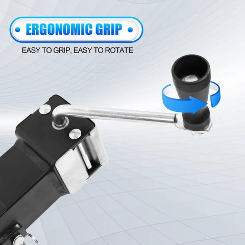 Heavy Duty 5000 Lb Swivel Trailer Jack With 10 Inch Vertical Travel Weld On Pipe Mount Top Wind Handle Built Tough ergonomic grip