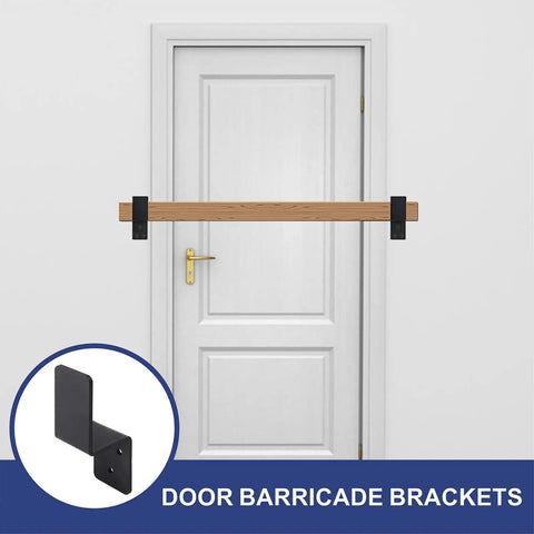 2x4 Door Barricade Brackets Z Shape Black Heavy Duty Security Lock Bar for Home Safety drop open bar holder, installed view