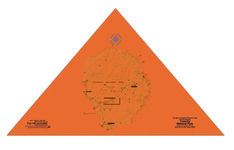 Yosemite Map Survival Bandana And Grab-and-Go Emergency Navigation Scarf, blaze orange triangle displaying Yosemite map.