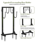 Beefy Freestanding Metal Hose Holder Stand with 4 anchors and 6 hooks, upgraded welding, heavy-duty structure for garden use