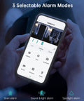 Smartphone showing security camera app with multiple alarm modes, compatible with Wireless Outdoor Security Camera With Battery Power.
