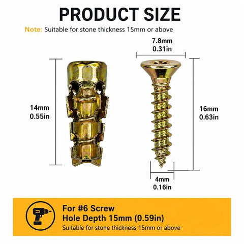 6x14mm Short Expansion Cabinet Hinge Repair Screws And Anchors Kit dimensions with ruler for loose holes and shallow holes
