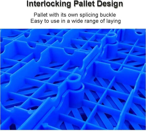 Close-up of blue Anti Slip Plastic Pallet With Moisture Proof Breathable Grid for warehouse use, interlocking design visible.