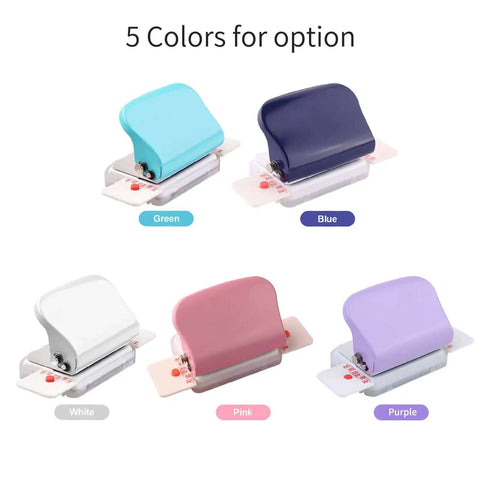 Five color options for Six Hole Loose-Leaf Paper Puncher for A4 A5 B5 Notebooks, including vibrant purple, green, blue, white, and pink.