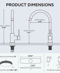 Product dimensions for Lead Free Stainless Steel Kitchen Faucet With Brushed Nickel Single Handle High Arc That Swivels 360 Degrees.