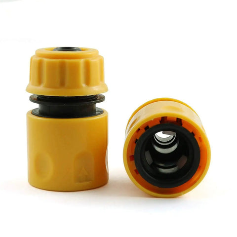 Two Pack Half Inch Garden Hose Repair Kit With No Fuss Quick Connect Fittings Yellow ABS Plastic For Easy Leak Free Connections