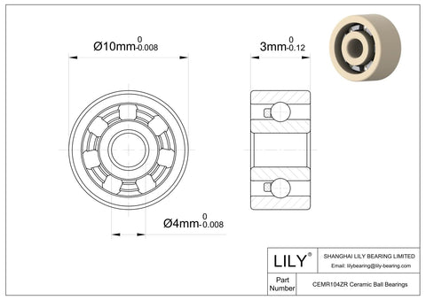 LILY MR104 ceramic ball bearing, 4x10x3 mm, 4 mm bore, front view
