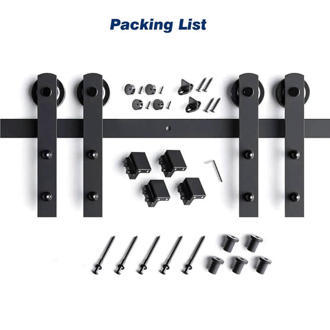 6 Ft Double Door Sliding Barn Door Hardware Track Kit With Straight Pulley Built To Last Heavy Duty Steel Black Powder Coat parts