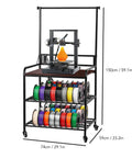 Tough As Nails 3D Printer Workbench Cart With Solid Wood Top And Steel Frame, 300 Lb Payload, with colorful filament storage.
