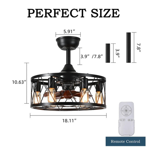 Caged Ceiling Fan With Lights Remote Control Farmhouse Low Profile Pendant Fandelier For Living Room Dining Room And Bedroom Industrial Style Home Lighting With Easy Install And Cozy Vibe dimensions