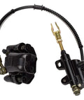 Beefy Rear Disc Brake Master Cylinder Caliper Assembly For Tao Tao Coolster And 50cc To 125cc Chinese ATVs 4 Stroke Quad Bikes Compatible With Roketa Loncin Lifan Vitacci Baja SunL NST Yamoto Apollo Peace Kayo, showing components with hose.